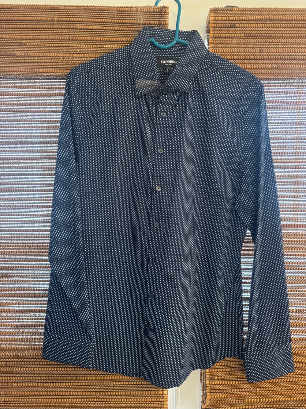 Express Men's Navy with White Micro Dot Button-Up Shirt